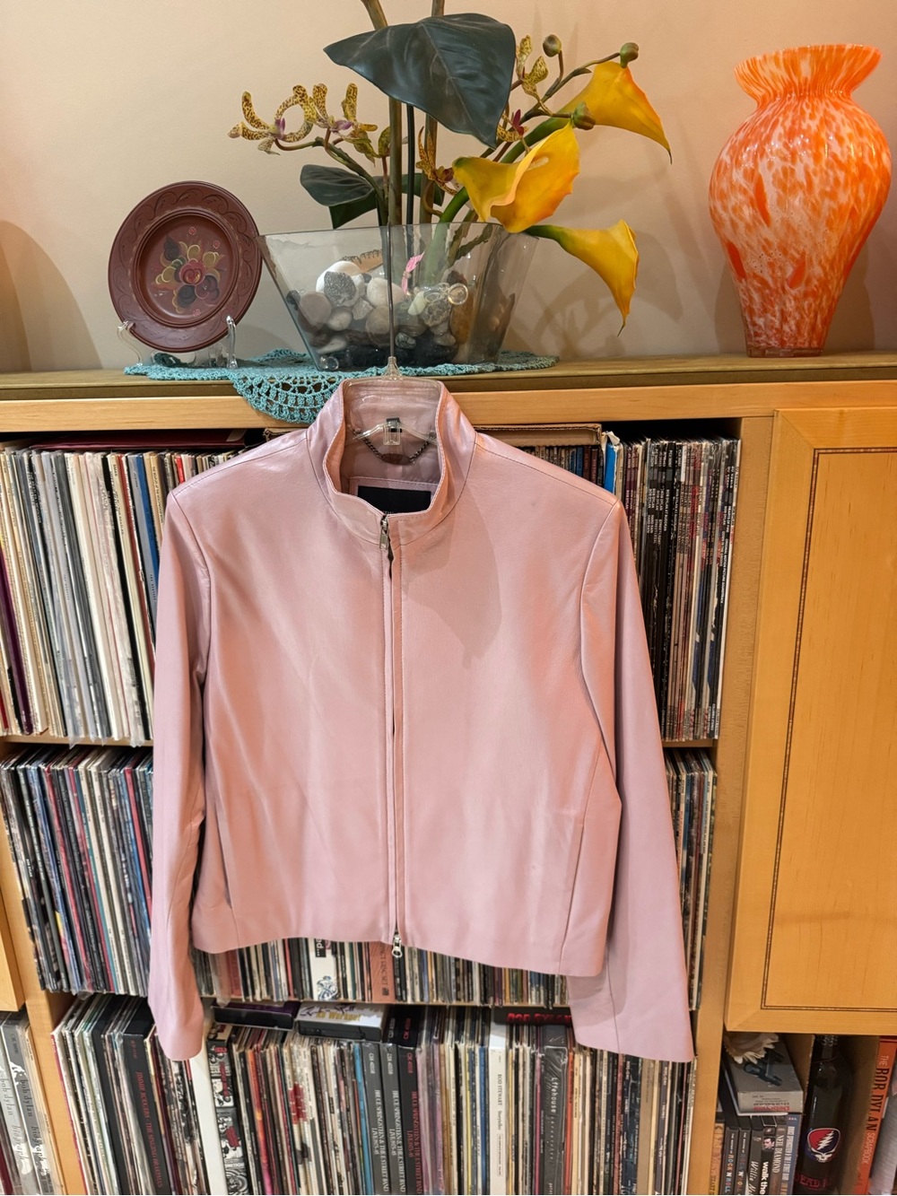 PRICE DROP: TANNERS AVE.,NW/OT, lined,PEARLIZED PALE PINK LAMBSKIN LEATHER JKT,M